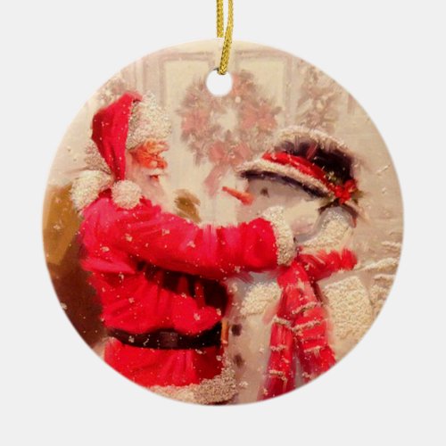 Santa Claus and Snowman Ceramic Ornament