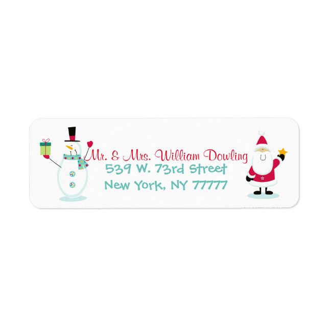 Santa Claus and Snowman Christmas Return Address Label (Front)