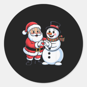 Santa Claus And Snowman Heart Hand Sign Christmas  Classic Round Sticker