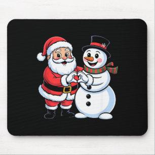 Santa Claus And Snowman Heart Hand Sign Christmas  Mouse Pad