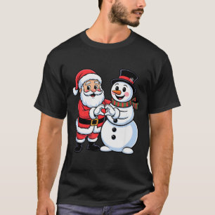 Santa Claus And Snowman Heart Hand Sign Christmas T-Shirt