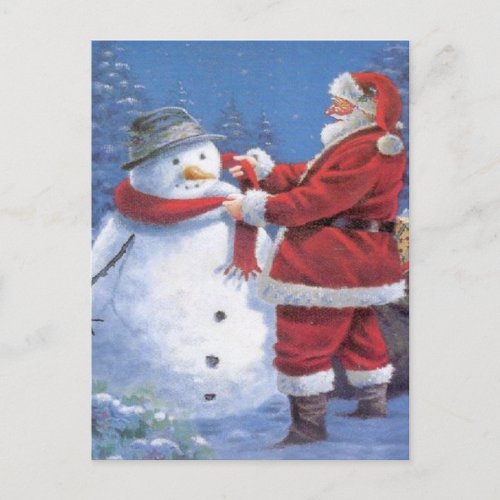 Santa Claus and Snowman Holiday Postcard