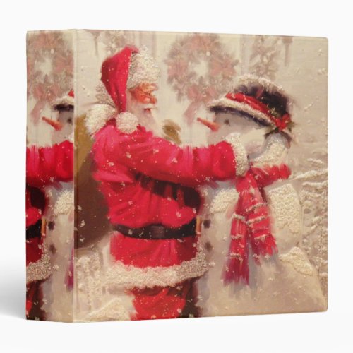 Santa claus and snowman in snowfall 3 ring binder