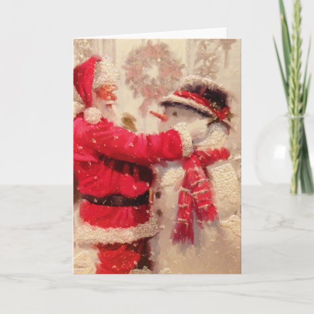 Santa claus and snowman in snowfall card (Front)