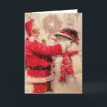 Santa claus and snowman in snowfall card<br><div class="desc">snowman santa claus christmas, 
cold colorful smile friends , 
scarf element frozen happiness, 
joy cheerful snowflake fun, 
smile red hat year, 
funny new xmas season, 
gift happy winter merry, 
art painting character celebration, 
happy snowfall snow holiday, 
christmas snowman santa claus , </div>