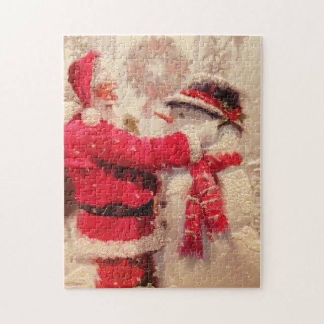 Santa claus and snowman in snowfall jigsaw puzzle (Vertical)