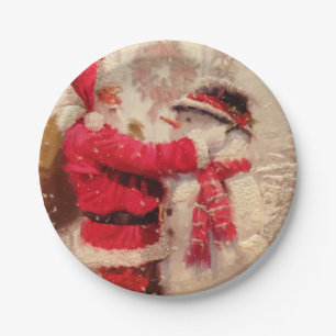 Santa claus and snowman in snowfall paper plates