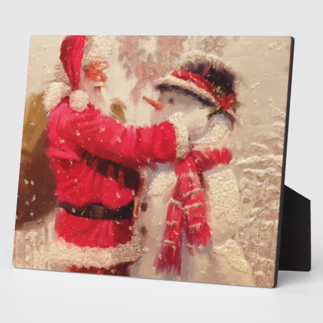 Santa claus and snowman in snowfall plaque (Side)