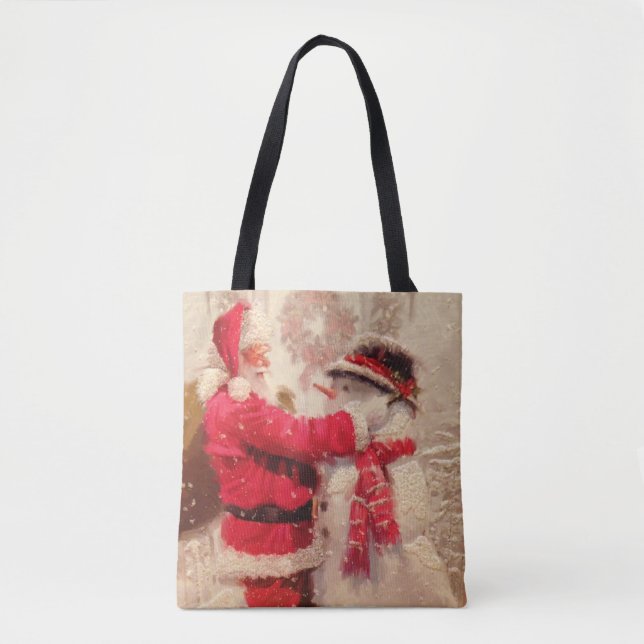 Santa claus and snowman in snowfall tote bag (Front)