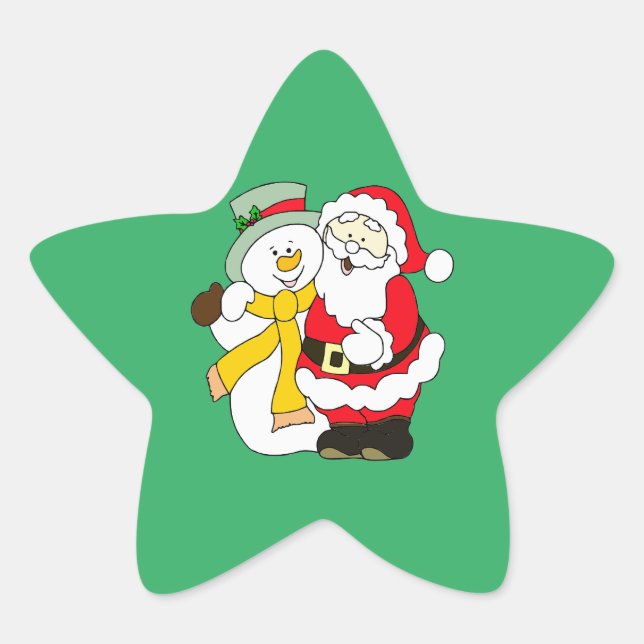 Santa claus and snowman   star sticker (Front)