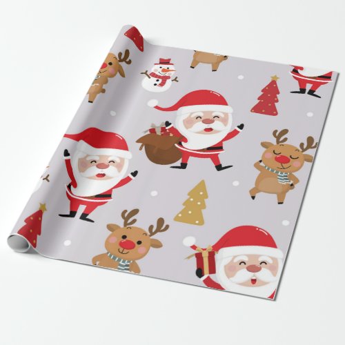 Santa Claus And Snowman Wrapping Paper