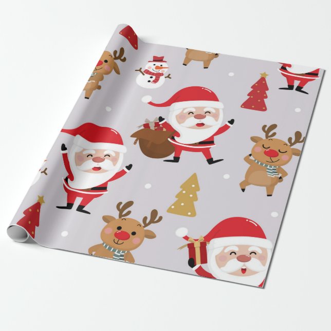 Santa Claus And Snowman Wrapping Paper (Unrolled)