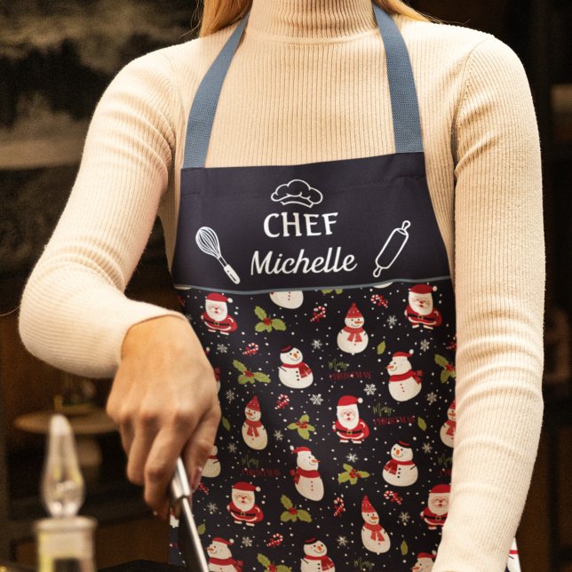 Santa Claus and snowmen fun Christmas Apron (Creator Uploaded)