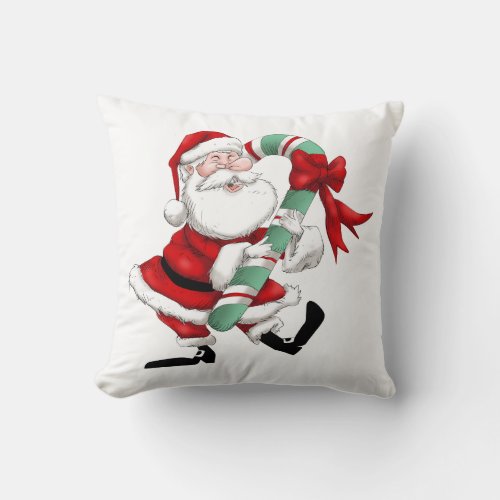 Santa Claus and sweet cane Throw Pillow