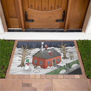 Santa Claus and the little red house Doormat