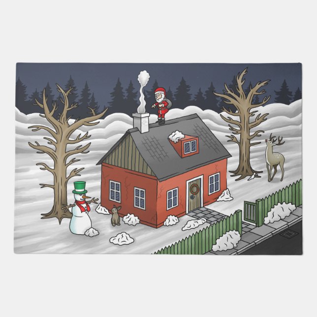 Santa Claus and the little red house  Doormat (Front)
