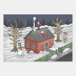 Santa Claus and the little red house Wrapping Paper Sheets