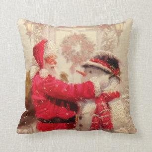 Santa Claus and The Snowman Christmas Throw Pillow