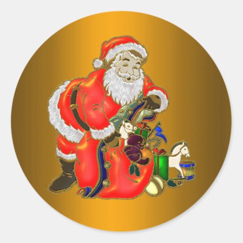 Santa Claus and Toy Sack Christmas Classic Round Sticker
