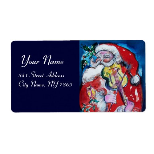 SANTA  CLAUS AND VIOLIN Musical Christmas Red Blue Label