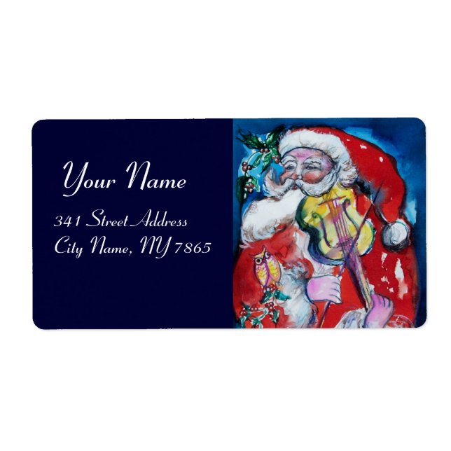 SANTA  CLAUS AND VIOLIN Musical Christmas Red Blue Label (Front)