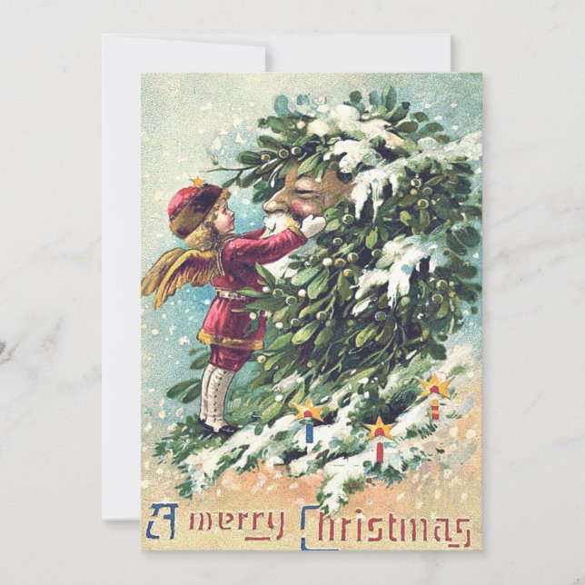 Santa Claus Angel Cherub Mistletoe Invitation (Front)