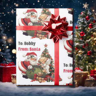 Santa Claus & Angel Personalize Name Christmas Wrapping Paper