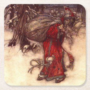 Santa Claus Arthur Rackham Square Paper Coaster