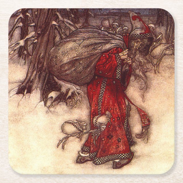 Santa Claus Arthur Rackham  Square Paper Coaster (Front)