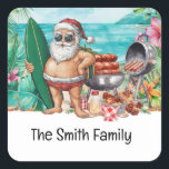 Santa Claus at Beach Christmas in July  Square Sticker<br><div class="desc">"Add a whimsical twist to your summer festivities with our 'Santa Claus at the Beach' Christmas in July Square Sticker! Featuring Santa Claus enjoying the sun and surf, this sticker captures the fun of celebrating Christmas in the middle of summer. Perfect for decorating invitations, party favors, gift bags, or even...</div>