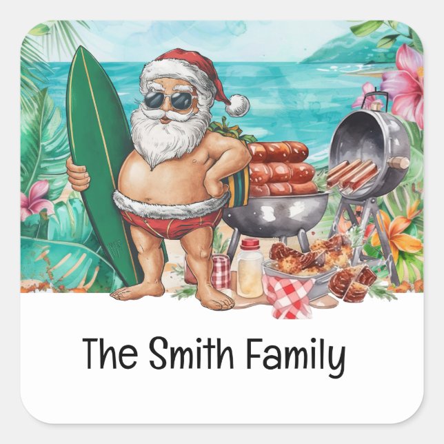 Santa Claus at Beach Christmas in July  Square Sticker (Front)