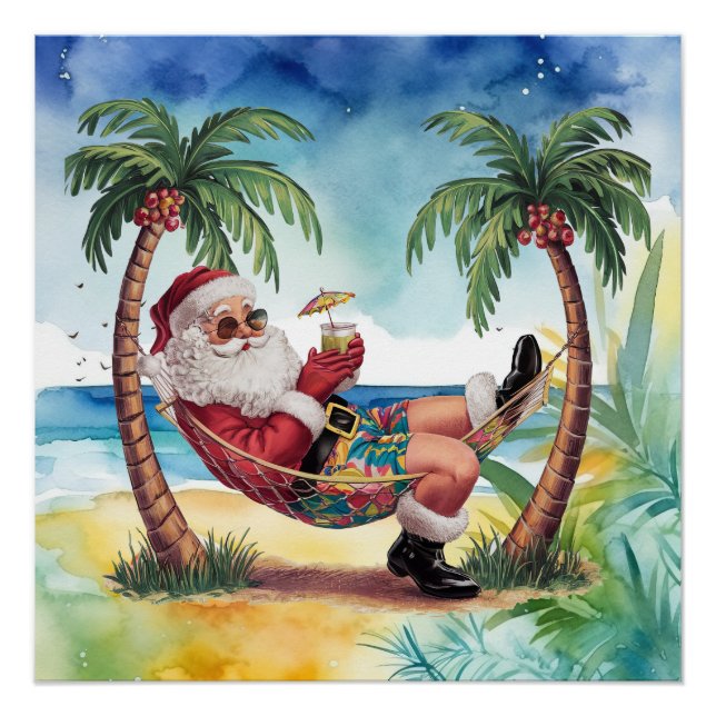 Santa Claus at Beach for Christmas in July Poster (Front)