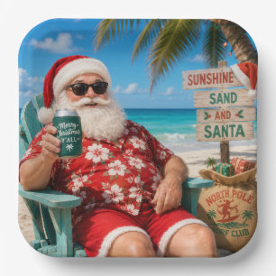 Santa Claus at Beach view Christmas Party Paper Plates