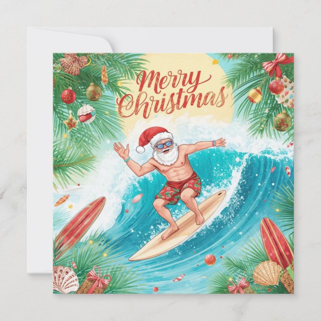 SANTA CLAUS  at Hawaii Beach for Christmas Holiday Card (Front)