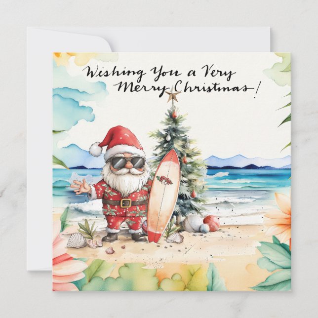 SANTA CLAUS  at Hawaii Beach for Christmas Holiday Card (Front)