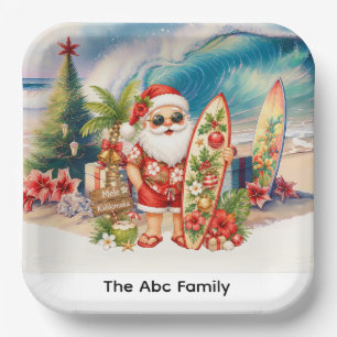 SANTA CLAUS at Hawaii Beach for Christmas Paper Plates