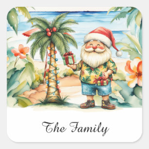 SANTA CLAUS  at Hawaii Beach for Christmas Square Sticker