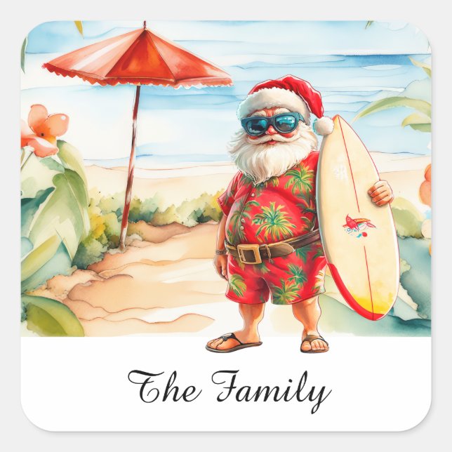 SANTA CLAUS  at Hawaii Beach for Christmas Square Sticker (Front)