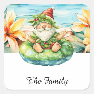 SANTA CLAUS at Hawaii Beach for Christmas Square Sticker