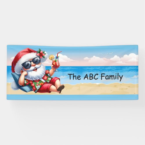 Santa Claus at the beach  Christmas in July Party Banner