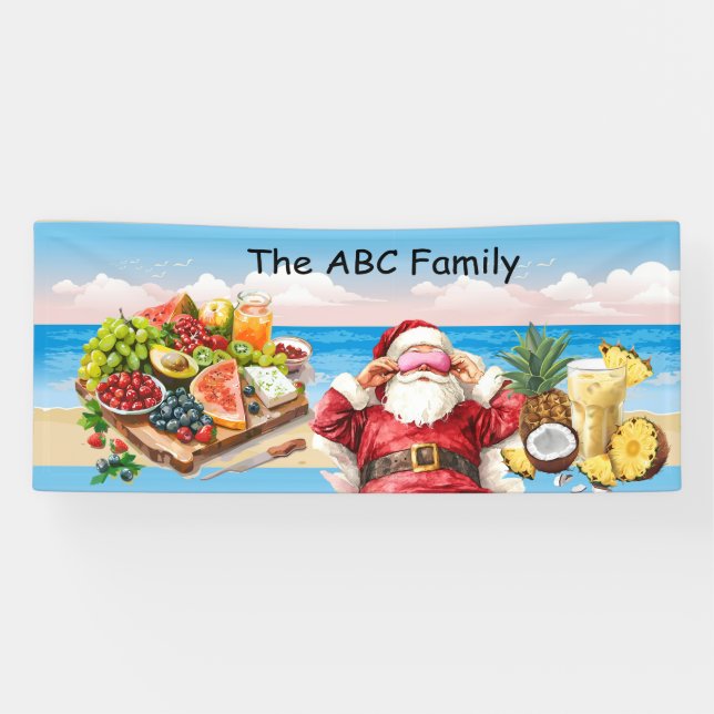 Santa Claus at the beach  Christmas in July Party Banner (Horizontal)