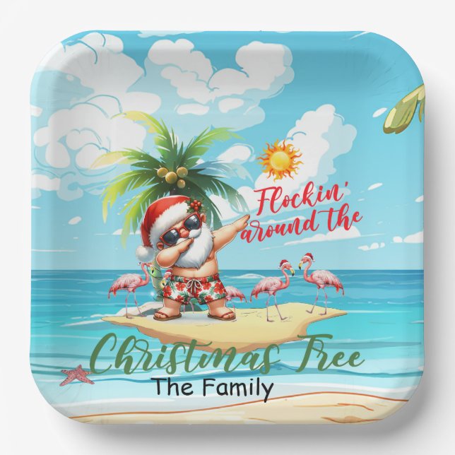  SANTA Claus at the beach Christmas in July Party Paper Plates (Front)