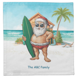 SANTA CLAUS at the Beach for Christmas in July Cloth Napkin