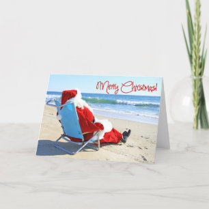 Santa Claus at the beach Holiday Card