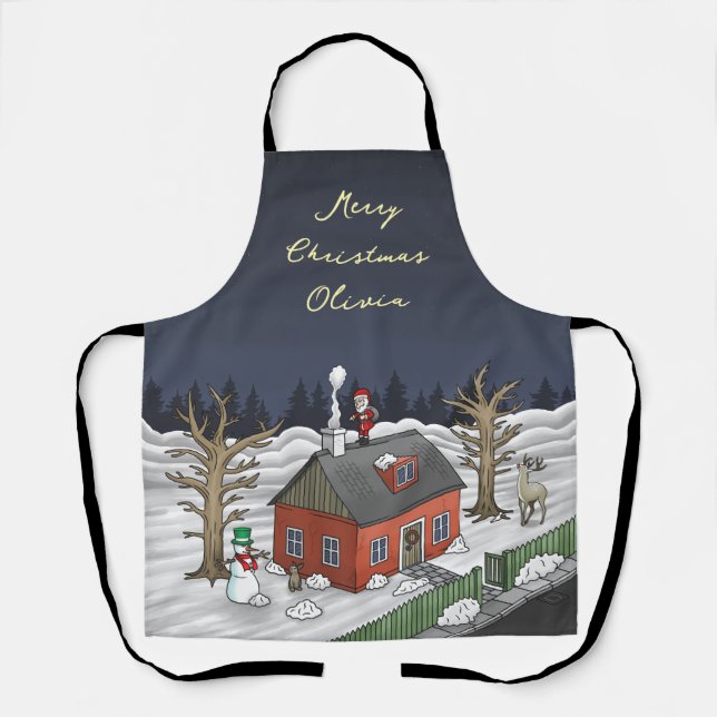 Santa Claus at work on Christmas Eve Apron (Front)