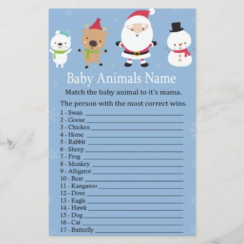Santa Claus Baby Animals Name Game baby shower
