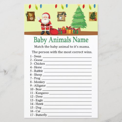 Santa Claus Baby Animals Name Game baby shower
