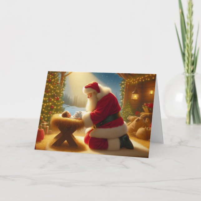 Santa Claus & Baby Jesus  Christmas Greeting Cards (Front)