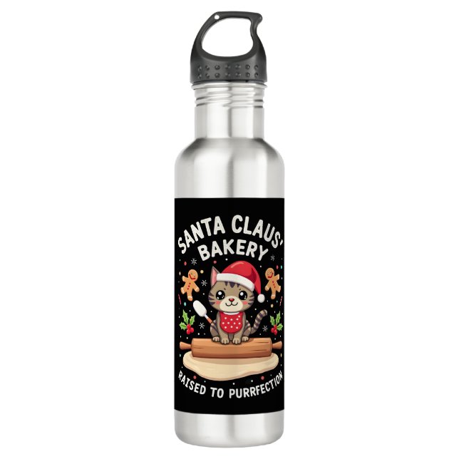 Santa Claus Bakery Kneaded To Purrfection Christma Stainless Steel Water Bottle (Front)