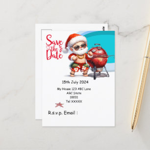 Santa Claus Barbecue Christmas in July Postcard